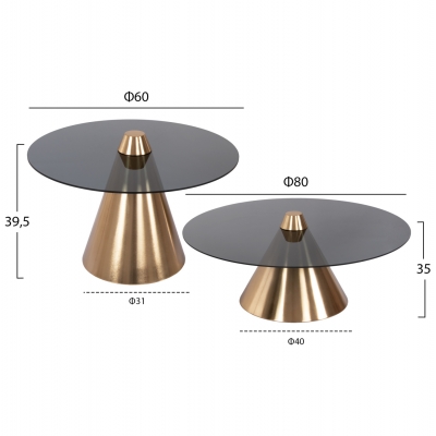 ΤΡΑΠΕΖΙA ΣΑΛΟΝΙΟΥ 2ΤΜΧ REBEN HM9919 ΜΕΤΑΛΛΟ ΧΡΥΣΟ-ΦΙΜΕ ΜΑΥΡΟ ΓΥΑΛΙ Φ80 & Φ60 εκ. ΤΡΑΠΕΖΙA ΣΑΛΟΝΙΟΥ 2ΤΜΧ REBEN HM9919 ΜΕΤΑΛΛΟ ΧΡΥΣΟ-ΦΙΜΕ ΜΑΥΡΟ ΓΥΑΛΙ Φ80 & Φ60 εκ.