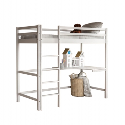 ΠΑΙΔΙΚΟ ΚΡΕΒΑΤΙ ΚΟΥΚΕΤΑ ΜΕ ΓΡΑΦΕΙΟ AKRON HM702.03 ΞΥΛΟ ΠΕΥΚΟΥ ΛΕΥΚΟ-ΣΤΡΩΜΑ 90x190εκ