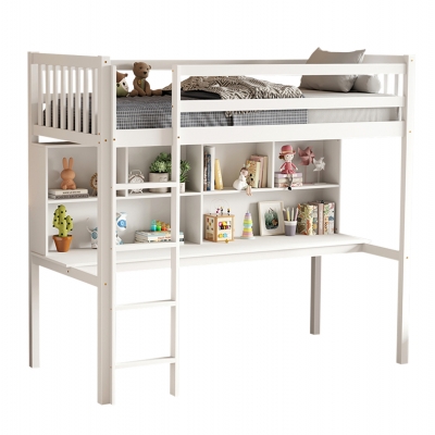 ΠΑΙΔΙΚH KOYKETA τ.MONTESSORI ΜΕ ΓΡΑΦΕΙΟ & ΒΙΒΛΙΟΘΗΚΗ LIBRO HM708.03 ΞΥΛΟ ΠΕΥΚΟΥ ΛΕΥΚΟ- 90x190εκ