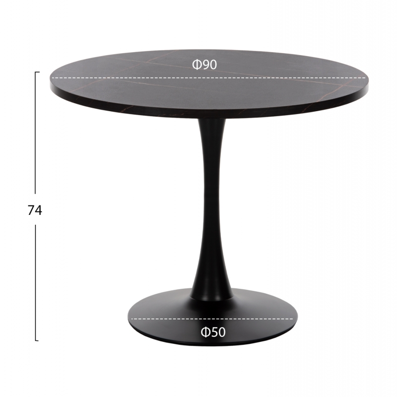 ΤΡΑΠΕΖΙ ΤΡΑΠΕΖΑΡΙΑΣ ROLLO HM9421.12 ΣΤΡΟΓΓΥΛΟ BLACK MARBLE Φ90x74Υεκ.
