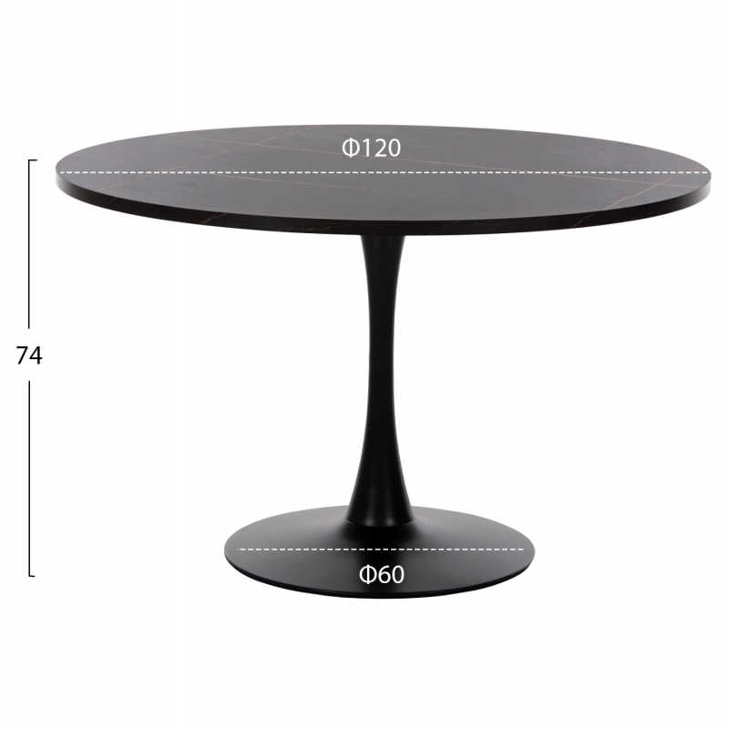ΤΡΑΠΕΖΙ ΤΡΑΠΕΖΑΡΙΑΣ ROLLO HM9422.12 ΣΤΡΟΓΓΥΛΟ BLACK MARBLE Φ120x74Yεκ.