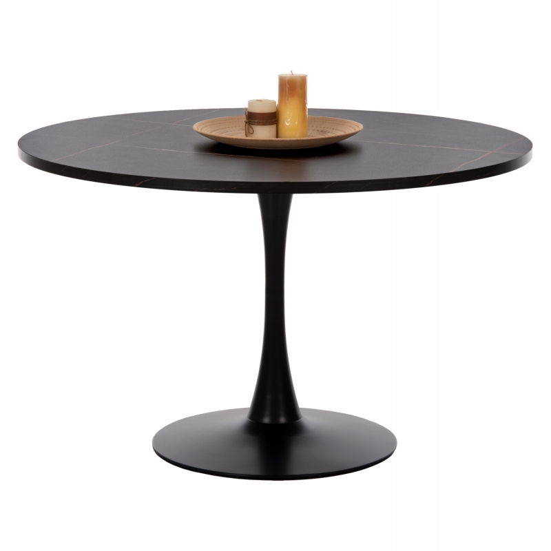 ΤΡΑΠΕΖΙ ΤΡΑΠΕΖΑΡΙΑΣ ROLLO HM9422.12 ΣΤΡΟΓΓΥΛΟ BLACK MARBLE Φ120x74Yεκ.