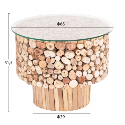 ΤΡΑΠΕΖΙ ΣΑΛΟΝΙΟΥ ΣΤΡΟΓΓΥΛΟ SPARROW HM9963 DRIFTWOOD--ΓΥΑΛΙ Φ65x51,5Υεκ.