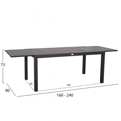ΤΡΑΠΕΖΙ ΕΠΕΚΤΕΙΝΟΜΕΝΟ KRUM HM6277.03 ΑΛΟΥΜΙΝΙΟ ΣΚΟΥΡΟ ΓΚΡΙ 160-240x90x73Υεκ.