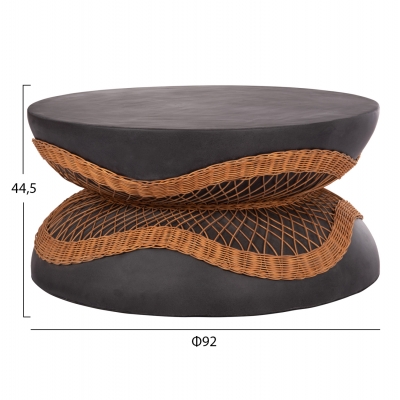 ΤΡΑΠΕΖΙ ΣΑΛΟΝΙΟΥ ΣΤΡΟΓΓΥΛΟ ANNA HM18157.01 FIBER CEMENT ΣΕ ΜΑΥΡΟ-ΦΥΣΙΚΟ RATTAN--Φ92x44.5Υεκ.