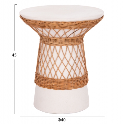 ΒΟΗΘΗΤΙΚΟ ΤΡΑΠΕΖΙ ΣΤΡΟΓΓΥΛΟ DELIA HM18167.02 FIBER CEMENT ΛΕΥΚΟ & RATTAN Φ40x45Υεκ