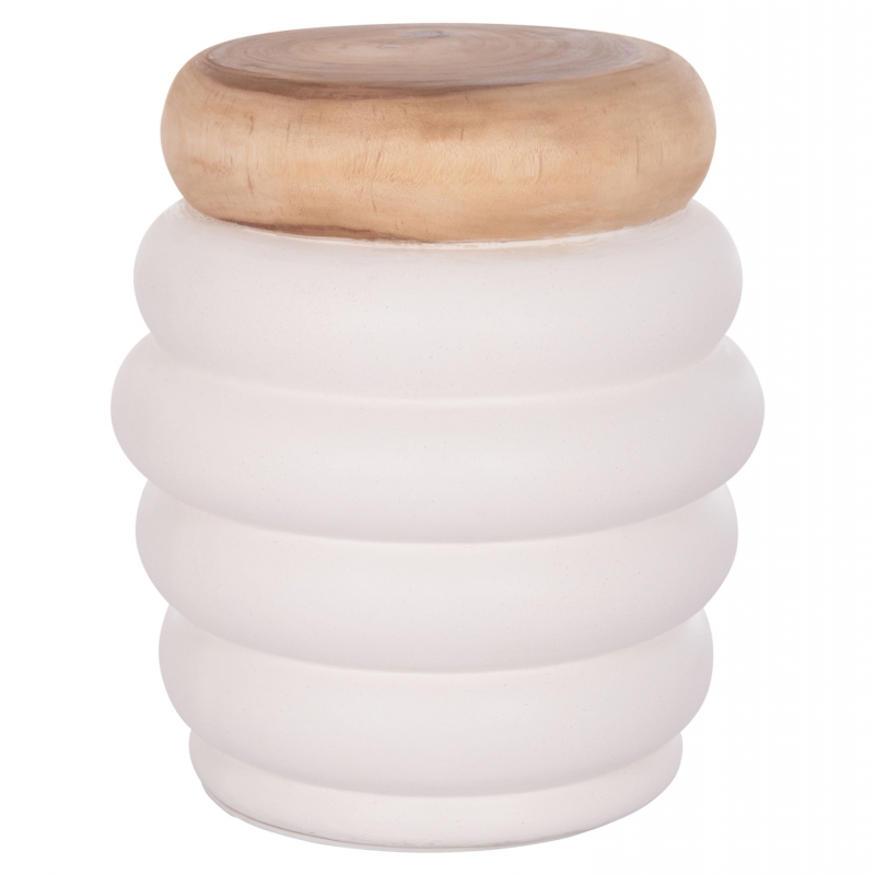 ΣΚΑΜΠΟ PUFFAT HM18172.02 FIBER CEMENT ΛΕΥΚΟ- ΞΥΛΟ TEAK TOP Φ45x46Υεκ.