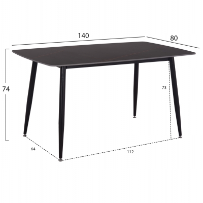 ΤΡΑΠΕΖΙ RAVEN HM18149.02 ΚΕΡΑΜΙΚΟ TOP ΜΕ ΟΨΗ ΜΑΥΡΟ ΜΑΡΜΑΡΟ 140x80x74Υεκ.