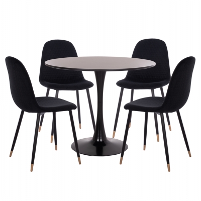 ΣΕΤ ΤΡΑΠΕΖΑΡΙΑΣ 5ΤΜΧ BROLIN HM21191 MDF TOP-ΜΕΤΑΛΛΙΚΑ ΠΟΔΙΑ-ΒΕΛΟΥΔΟ--ΜΑΥΡΟ