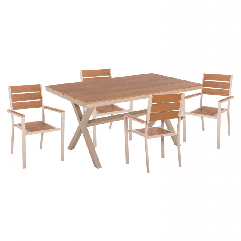 ΣΕΤ ΤΡΑΠΕΖΑΡΙΑΣ SAGA HM21196 ΤΡΑΠΕΖΙ & 4 ΠΟΛΥΘΡΟΝΕΣ-ΑΛΟΥΜΙΝΙΟ & POLYWOOD-ΣΑΜΠΑΝΙ