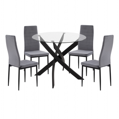 ΣΕΤ ΤΡΑΠΕΖΑΡΙΑΣ 5ΤΜΧ LADY HM21199.01 ΓΥΑΛΙ--ΜΕΤΑΛΛΟ ΣΕ ΜΑΥΡΟ & ΒΕΛΟΥΔΟ ΓΚΡΙ