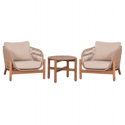 LOUNGE ΣΕΤ SANJI HM21214 ΤΡΑΠΕΖΙ & 2 ΠΟΛΥΘΡΟΝΕΣ--ΞΥΛΟ ΑΚΑΚΙΑΣ-ΑΛΟΥΜΙΝΙΟ-ΣΧΟΙΝΙ