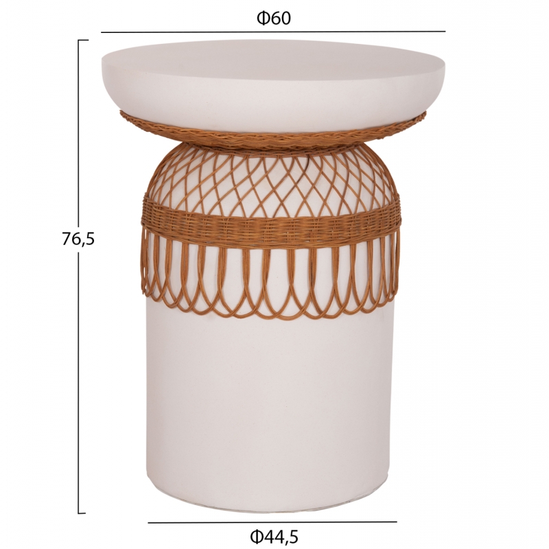 ΤΡΑΠΕΖΙ ΤΡΑΠΕΖΑΡΙΑΣ PRILEP HM18159.02 FIBER CEMENT ΛΕΥΚΟ & RATTAN--Φ60x76,5Υεκ