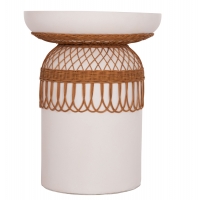 ΤΡΑΠΕΖΙ ΤΡΑΠΕΖΑΡΙΑΣ PRILEP HM18159.02 FIBER CEMENT ΛΕΥΚΟ & RATTAN--Φ60x76,5Υεκ