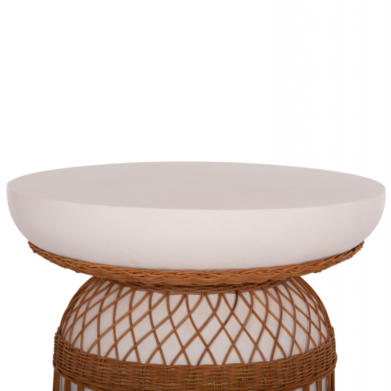 ΤΡΑΠΕΖΙ ΤΡΑΠΕΖΑΡΙΑΣ PRILEP HM18159.02 FIBER CEMENT ΛΕΥΚΟ & RATTAN--Φ60x76,5Υεκ