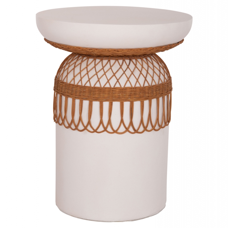 ΤΡΑΠΕΖΙ ΤΡΑΠΕΖΑΡΙΑΣ PRILEP HM18159.02 FIBER CEMENT ΛΕΥΚΟ & RATTAN--Φ60x76,5Υεκ
