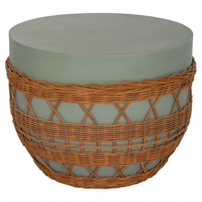 ΤΡΑΠΕΖΙ ΣΑΛΟΝΙΟΥ VILHENA HM18165 FIBER CEMENT ΠΡΑΣΙΝΟ-RATTAN ΦΥΣΙΚΟ Φ56x47Υεκ.