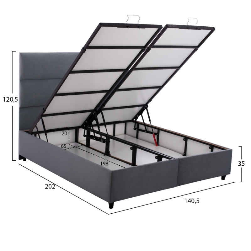 ΚΡΕΒΑΤΙ MILO ΜΕ ΑΠΟΘ.ΧΩΡΟ HM738.10 ΓΚΡΙ ΒΕΛΟΥΔΟ-- ΓΙΑ ΣΤΡΩΜΑ 140x200εκ