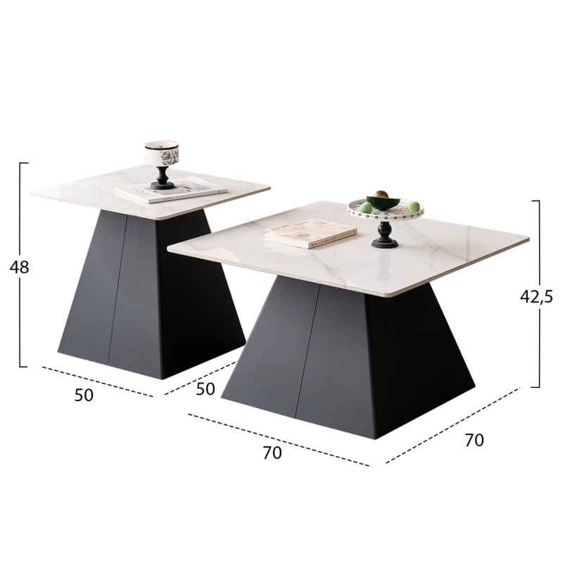 ΣΕΤ 2 ΤΡΑΠΕΖΙΑ ΣΑΛΟΝΙΟΥ QUBER(X) HM18311.02 SINTERED STONE ΤΕΤΡΑΓΩΝΟ--ΒΑΣΕΙΣ ΜΑΥΡΕΣ