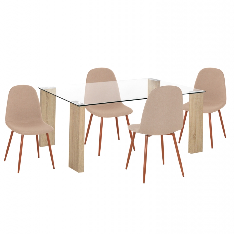 ΣΕΤ ΤΡΑΠΕΖΑΡΙΑΣ 5ΤΜΧ LEOMOR HM21270.01 ΤΡΑΠΕΖΙ & 4 ΚΑΡΕΚΛΕΣ - ΜΠΕΖ ΥΦΑΣΜΑ