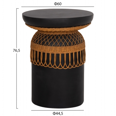 ΒΟΗΘΗΤΙΚΟ ΤΡΑΠΕΖΙ PRILEP HM18159.01 FIBER CEMENT ΜΑΥΡΟ & RATTAN--Φ60x76,5Υεκ