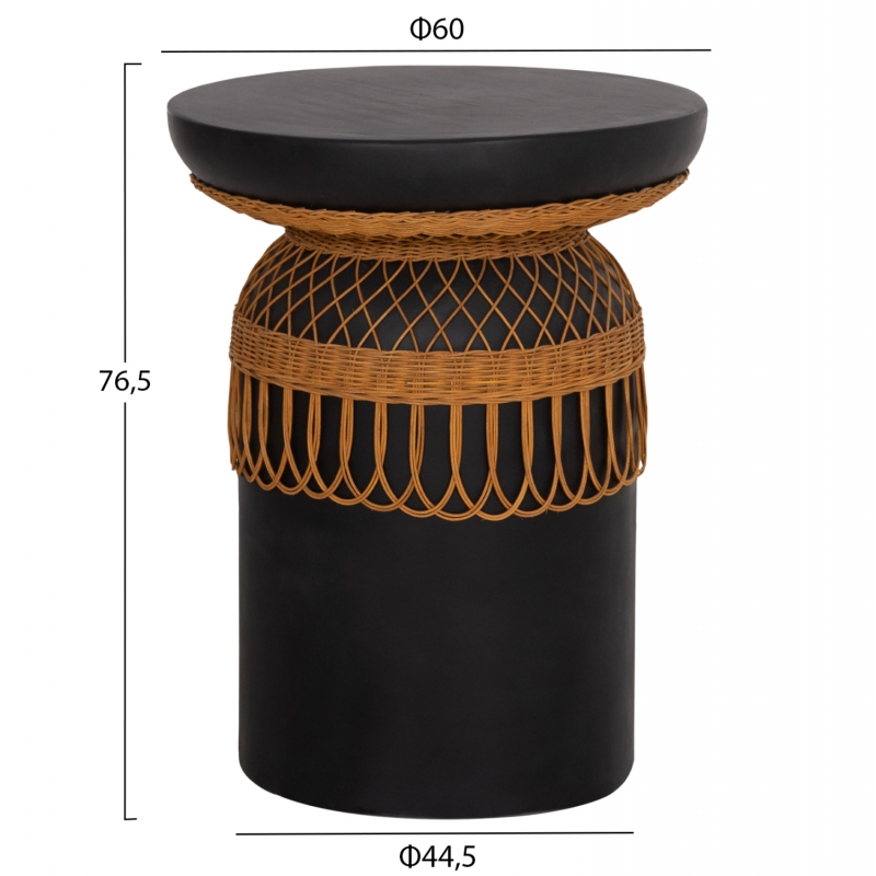 ΒΟΗΘΗΤΙΚΟ ΤΡΑΠΕΖΙ PRILEP HM18159.01 FIBER CEMENT ΜΑΥΡΟ & RATTAN--Φ60x76,5Υεκ