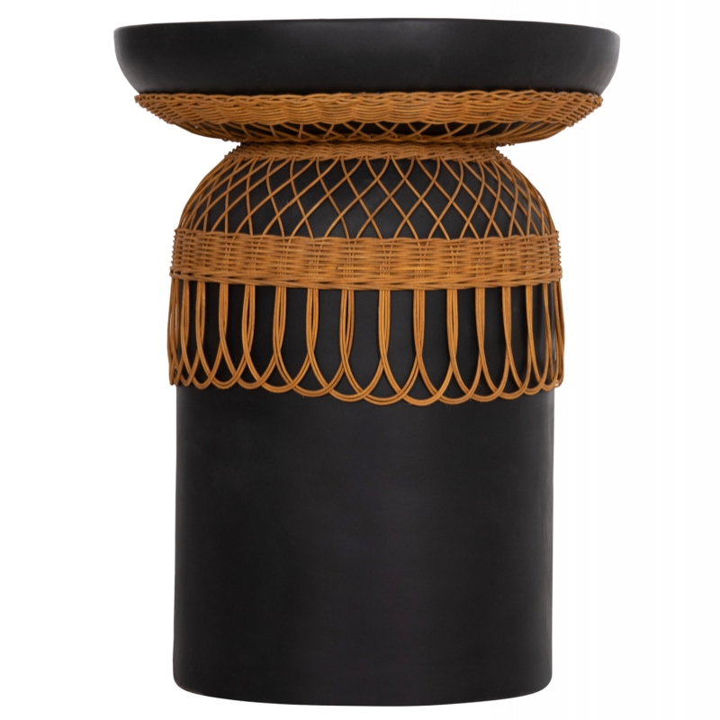 ΒΟΗΘΗΤΙΚΟ ΤΡΑΠΕΖΙ PRILEP HM18159.01 FIBER CEMENT ΜΑΥΡΟ & RATTAN--Φ60x76,5Υεκ