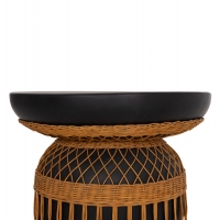 ΒΟΗΘΗΤΙΚΟ ΤΡΑΠΕΖΙ PRILEP HM18159.01 FIBER CEMENT ΜΑΥΡΟ & RATTAN--Φ60x76,5Υεκ