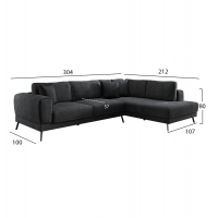 ΚΑΝΑΠΕΣ ΚΡΕΒΑΤΙ ΔΕΞΙΑ ΓΩΝΙΑ ZENORA HM3337.01R ΣΚΟΥΡΟ ΓΚΡΙ ΥΦΑΣΜΑ 303x214x80Υεκ