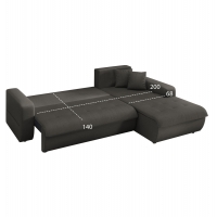 ΚΑΝΑΠΕΣ ΚΡΕΒΑΤΙ ΔΕΞΙΑ ΓΩΝΙΑ KANSO HM3338.01R ΓΚΡΙ ΥΦΑΣΜΑ 244x188x80Υεκ