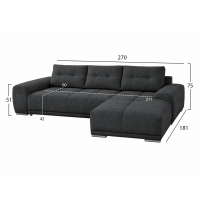 ΚΑΝΑΠΕΣ ΚΡΕΒΑΤΙ ΔΕΞΙΑ ΓΩΝΙΑ COMFYRA HM3336.01R ΓΚΡΙ ΥΦΑΣΜΑ 270x181x75Υεκ