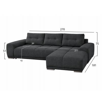 ΚΑΝΑΠΕΣ ΚΡΕΒΑΤΙ ΔΕΞΙΑ ΓΩΝΙΑ COMFYRA HM3336.01R ΓΚΡΙ ΥΦΑΣΜΑ 270x181x75Υεκ