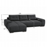 ΚΑΝΑΠΕΣ ΚΡΕΒΑΤΙ ΑΡΙΣΤΕΡΗ ΓΩΝΙΑ COMFYRA HM3336.01L ΓΚΡΙ ΥΦΑΣΜΑ 270x181x75Υεκ