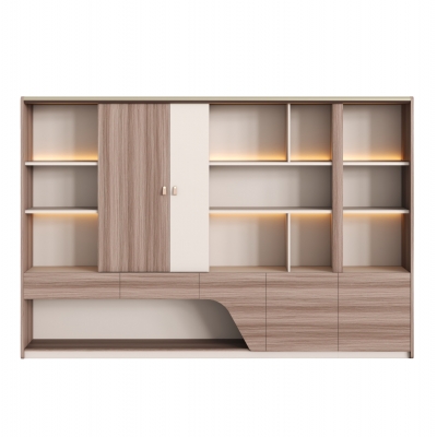 ΒΙΒΛΙΟΘΗΚΗ ΣΕΙΡΑ SUPERON HM2141 ΜΕΛΑΜΙΝΗ ΜΠΕΖ & ΦΥΣΙΚΟ--LED ΦΩΤΙΣΜΟΣ 300x40x200Υεκ