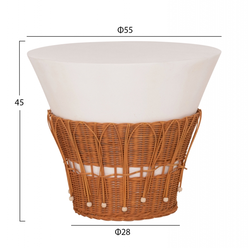 ΤΡΑΠΕΖΙ ΣΑΛΟΝΙΟΥ PERRAL HM18164.02L FIBER CEMENT ΛΕΥΚΟ-ΦΥΣΙΚΟ RATTAN--Φ55x45Υεκ