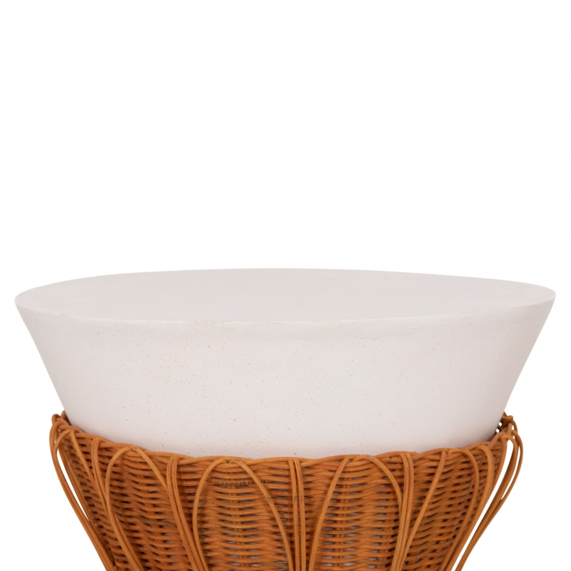 ΤΡΑΠΕΖΙ ΒΟΗΘΗΤΙΚΟ PERRAL HM18164.02S FIBER CEMENT ΛΕΥΚΟ-ΦΥΣΙΚΟ RATTAN--Φ42x36Υεκ