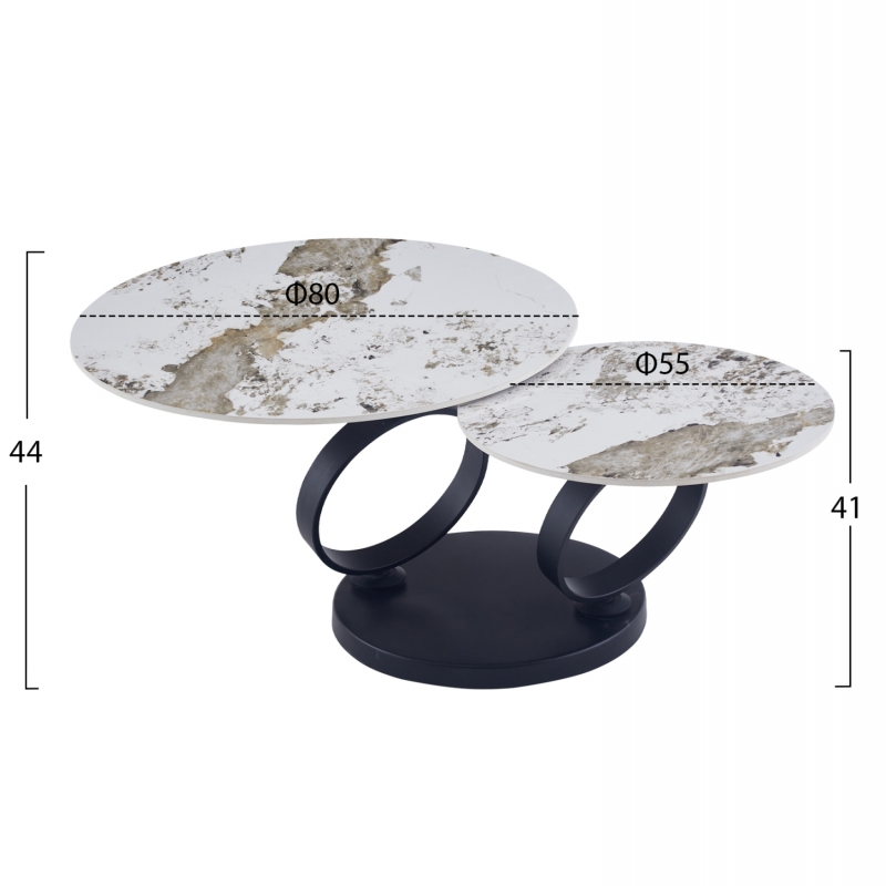 ΤΡΑΠΕΖΙ ΣΑΛΟΝΙΟΥ ΔΙΠΛΟ NUBISA HM18364.01 ΜΕΤΑΛΛΟ--SINTERED STONE PANDORA Φ80Χ44Υεκ