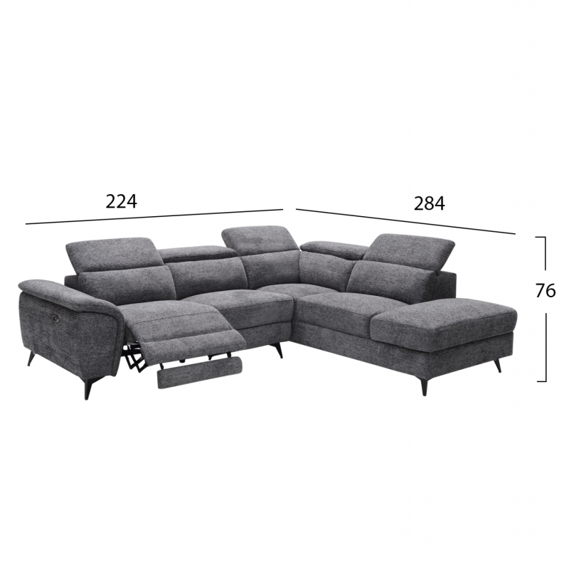 ΚΑΝΑΠΕΣ ΔΕΞΙΑ ΓΩΝΙΑ-ΑΝΑΚΛΙΣΗ & ΑΠΟΘ.ΧΩΡΟΣ-RESTRO HM3339.01R ΓΚΡΙ ΥΦΑΣΜΑ 284x224x76Υεκ