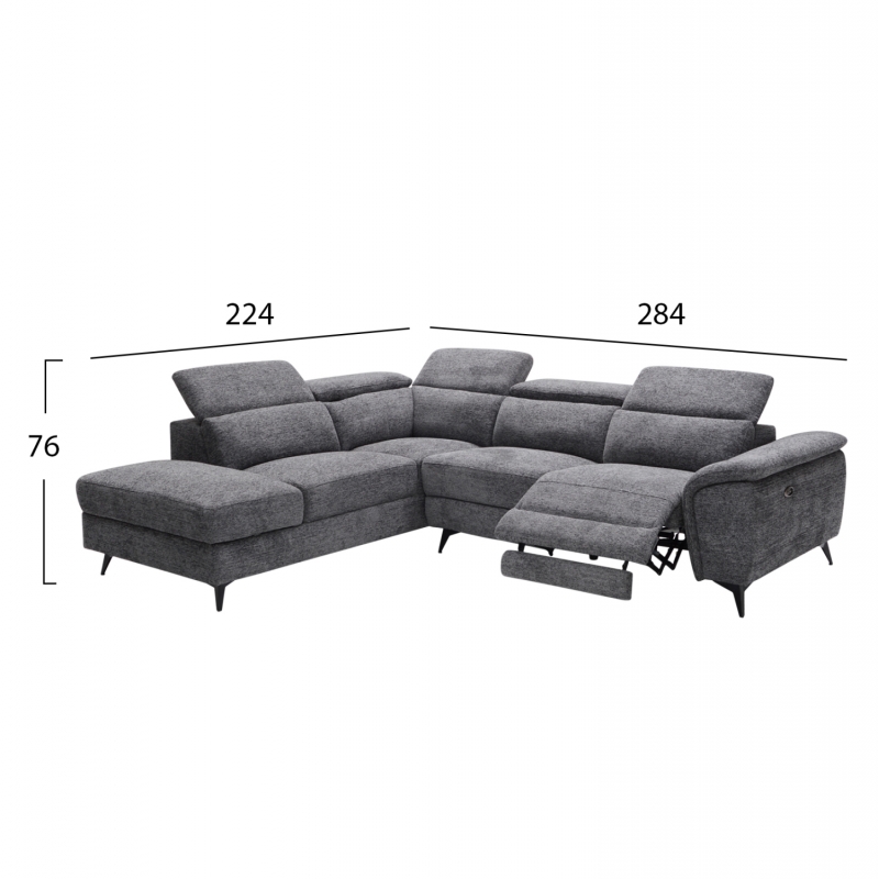 ΚΑΝΑΠΕΣ ΑΡΙΣΤΕΡΗ ΓΩΝΙΑ-ΑΝΑΚΛΙΣΗ & ΑΠΟΘ.ΧΩΡΟΣ-RESTRO HM3339.01L ΓΚΡΙ ΥΦΑΣΜΑ 284x224x76Υεκ