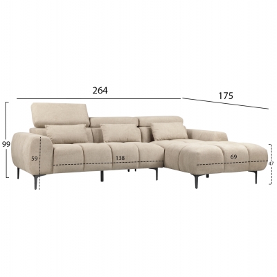 ΚΑΝΑΠΕΣ ΔΕΞΙΑ ΓΩΝΙΑ DIVYA HM3267.11R ΜΠΕΖ ΥΦΑΣΜΑ 260x100-174x104Υεκ. ΚΑΝΑΠΕΣ ΔΕΞΙΑ ΓΩΝΙΑ DIVYA HM3267.11R ΜΠΕΖ ΥΦΑΣΜΑ 260x100-174x104Υεκ.