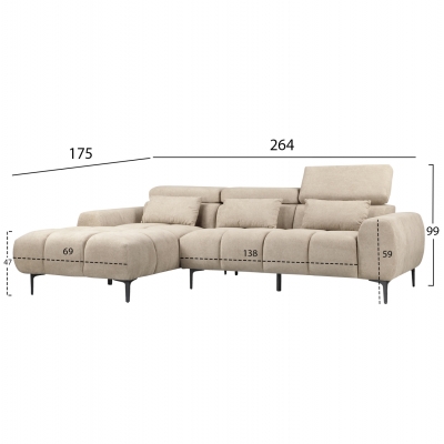 ΚΑΝΑΠΕΣ ΑΡΙΣΤΕΡΗ ΓΩΝΙΑ DIVYA HM3267.11L ΜΠΕΖ ΥΦΑΣΜΑ 260x100-174x104Υεκ. ΚΑΝΑΠΕΣ ΑΡΙΣΤΕΡΗ ΓΩΝΙΑ DIVYA HM3267.11L ΜΠΕΖ ΥΦΑΣΜΑ 260x100-174x104Υεκ.
