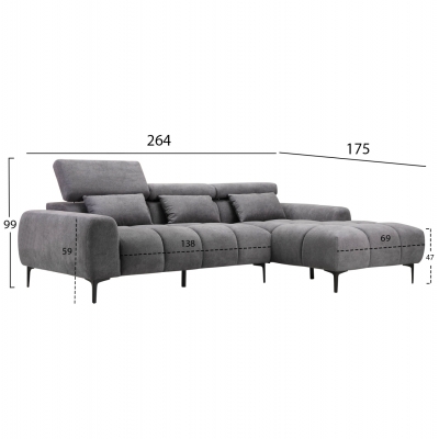 ΚΑΝΑΠΕΣ ΔΕΞΙΑ ΓΩΝΙΑ DIVYA HM3267.12R ΓΚΡΙ ΥΦΑΣΜΑ 260x100-174x104Υεκ. ΚΑΝΑΠΕΣ ΔΕΞΙΑ ΓΩΝΙΑ DIVYA HM3267.12R ΓΚΡΙ ΥΦΑΣΜΑ 260x100-174x104Υεκ.