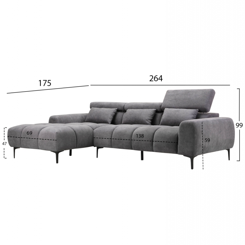 ΚΑΝΑΠΕΣ ΑΡΙΣΤΕΡΗ ΓΩΝΙΑ DIVYA HM3267.12L ΓΚΡΙ ΥΦΑΣΜΑ 264x175x99Υεκ. ΚΑΝΑΠΕΣ ΑΡΙΣΤΕΡΗ ΓΩΝΙΑ DIVYA HM3267.12L ΓΚΡΙ ΥΦΑΣΜΑ 264x175x99Υεκ.