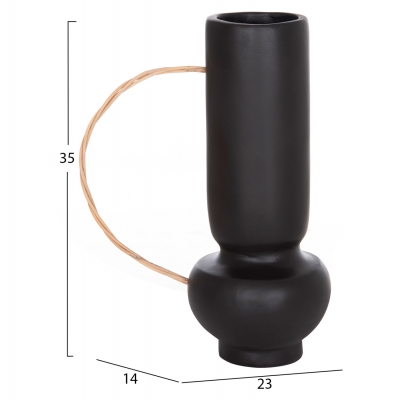 ΔΙΑΚΟΣΜΗΤΙΚΟ ΒΑΖΟ MIBO HM4688.01L ΤΕΡΑΚΟΤΑ ΜΑΥΡH-ΧΕΡΟΥΛΙ ΦΥΣΙΚΟ RATTAN 23x14x35Υεκ