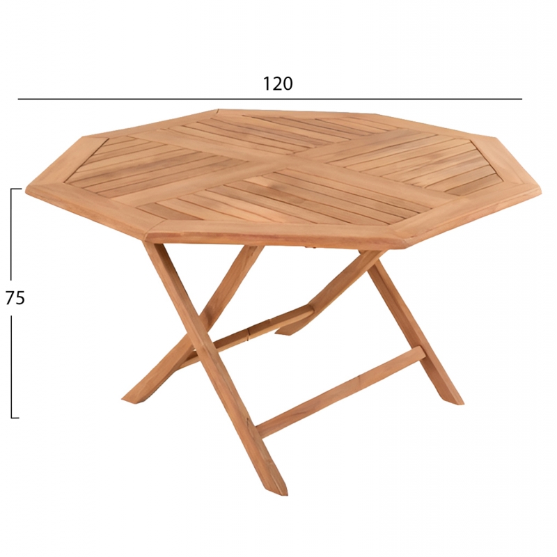 ΤΡΑΠΕΖΙ ΠΟΛΥΓΩΝΟ ΠΤΥΣΣΟΜΕΝΟ KARLIN HM6618 ΞΥΛΟ TEAK ΣΕ ΦΥΣΙΚΟ ΧΡΩΜΑ 120x120x75Yεκ.