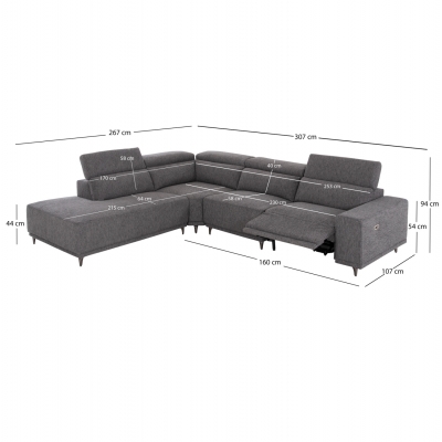ΚΑΝΑΠΕΣ ΑΡΙΣΤΕΡΗ ΓΩΝΙΑ 5Θ ΜΕ RECLINE LUNARIS HM3316.01L ΓΚΡΙ ΥΦΑΣΜΑ 307x267x94Yεκ ΚΑΝΑΠΕΣ ΑΡΙΣΤΕΡΗ ΓΩΝΙΑ 5Θ ΜΕ RECLINE LUNARIS HM3316.01L ΓΚΡΙ ΥΦΑΣΜΑ 307x267x94Yεκ