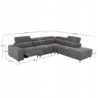 ΚΑΝΑΠΕΣ ΔΕΞΙΑ ΓΩΝΙΑ 5Θ ΜΕ RECLINE LUNARIS HM3316.01R ΓΚΡΙ ΥΦΑΣΜΑ 307x267x94Yεκ