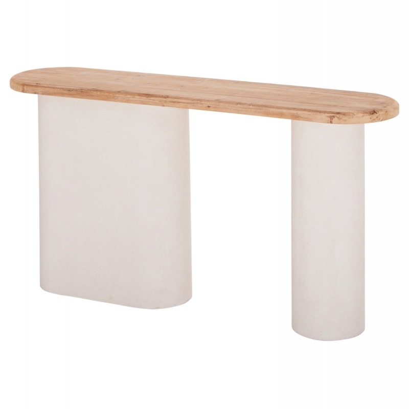 ΚΟΝΣΟΛΑ ΣΕΙΡΑ SANTORINI HM18338 ΤΟΠ ΞΥΛΟ ΕΛΑΤΟΥ-ΒΑΣΗ ΥΠΟΛΕΥΚΟ MDF 150x35x82Υεκ.