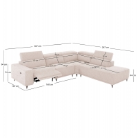 ΚΑΝΑΠΕΣ ΔΕΞΙΑ ΓΩΝΙΑ 5Θ ΜΕ RECLINE LUNARIS HM3316.02R ΕΚΡΟΥ ΥΦΑΣΜΑ 307x267x94Yεκ