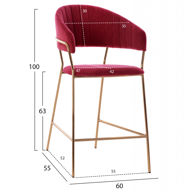 ΣΚΑΜΠΟ ΜΕΣ.ΥΨΟΥΣ THEODORE HM8734.06 ΒΕΛΟΥΔΟ ΚΟΚΚΙΝΟ--ΕΠΙΧΡΥΣΟΣ ΣΚΕΛΕΤΟΣ 60x55x100Yεκ